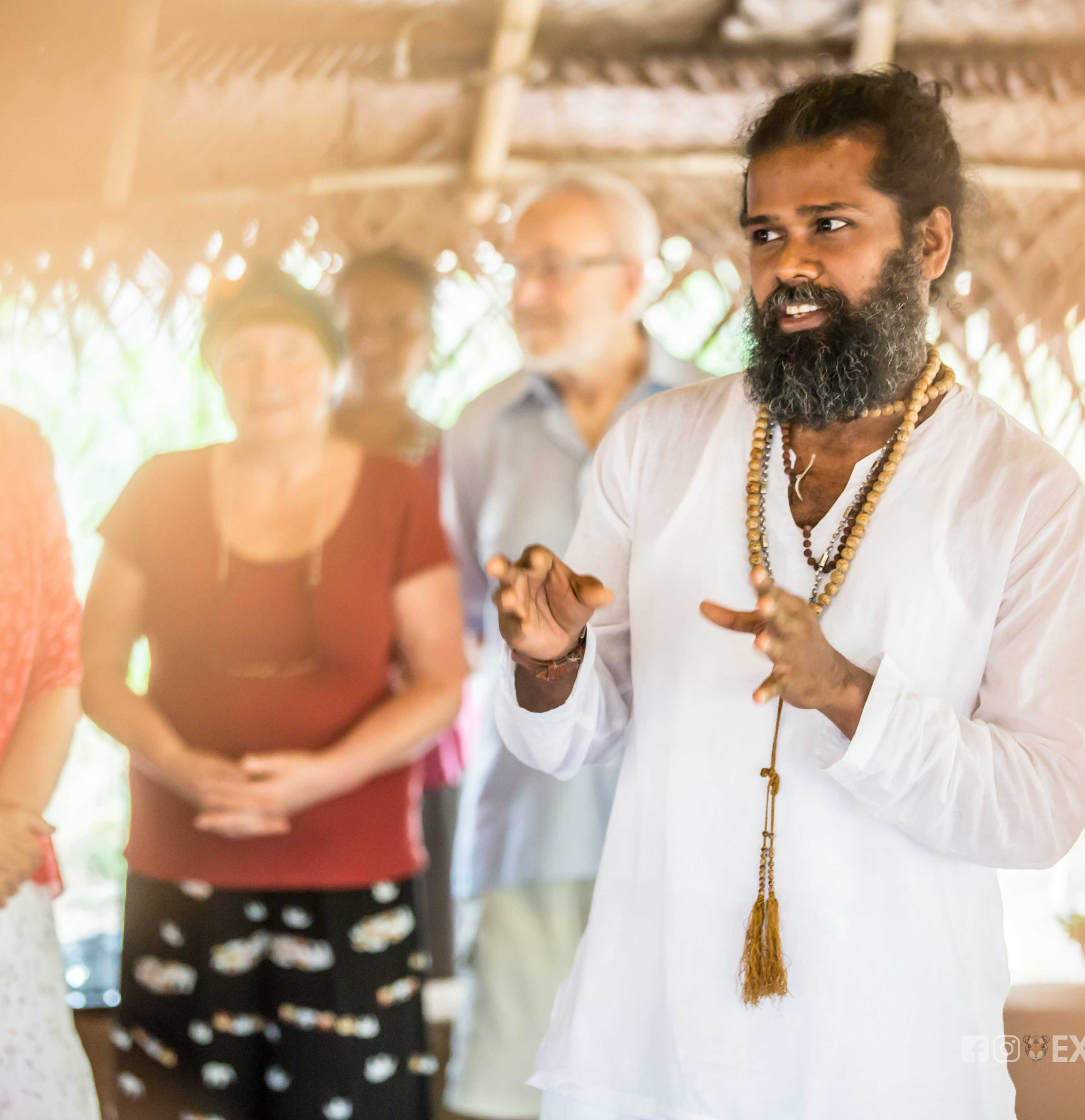 Small group yoga class of five students in Maho, Sri Lanka